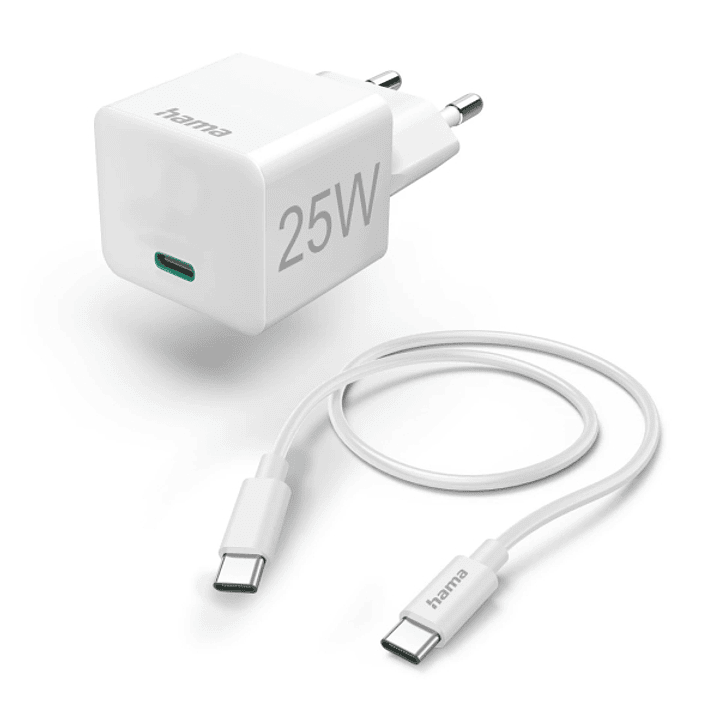 Hama Cargador de Pared - Potencia 25W - Cable 1.5m - USB-C - Power Delivery - Qualcomm - Color Blanco 1