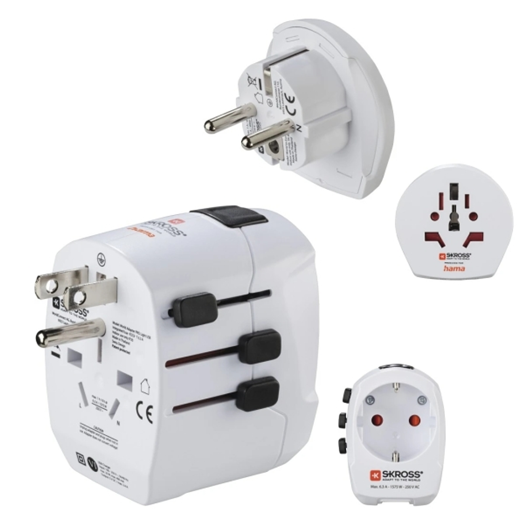 Hama World Travel Pro Adaptador de Viaje Universal - Potencia hasta 1680W - Voltaje 110-240V - Color Blanco 1