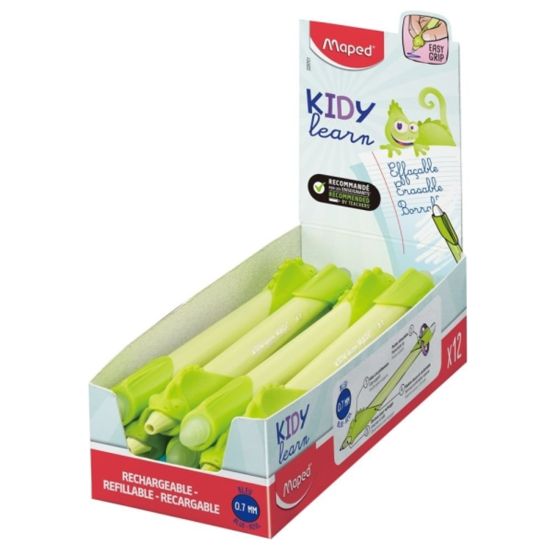 Maped Kidy Lern Magic Boligrafo Borrable con Guia para Dedos - Modelo Camaleon - Tinta Color Azul - Recomendado para Niños de 4 a 10 Años - Color Amar 1