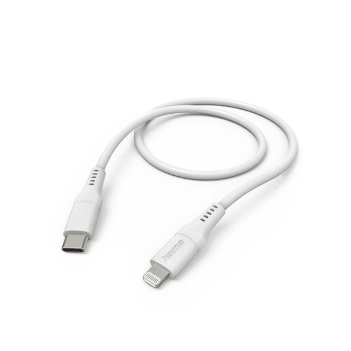 Hama Cable de Carga - USB-C Macho - Lightning - Longitud 1.5m - Silicona - Velocidad hasta 480Mbps - Chapado en Oro - Color Blanco 1