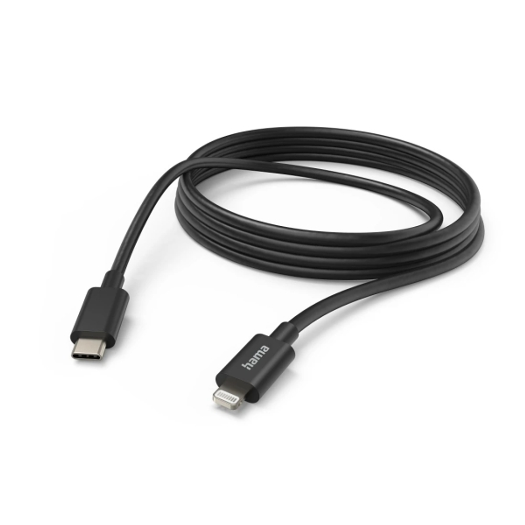 Hama Cable de Carga - USB-C - Ligthning - Velocidad hasta 480Mbps - Longitud 3m - Intensidad Maxima 3A - Color Negro 1
