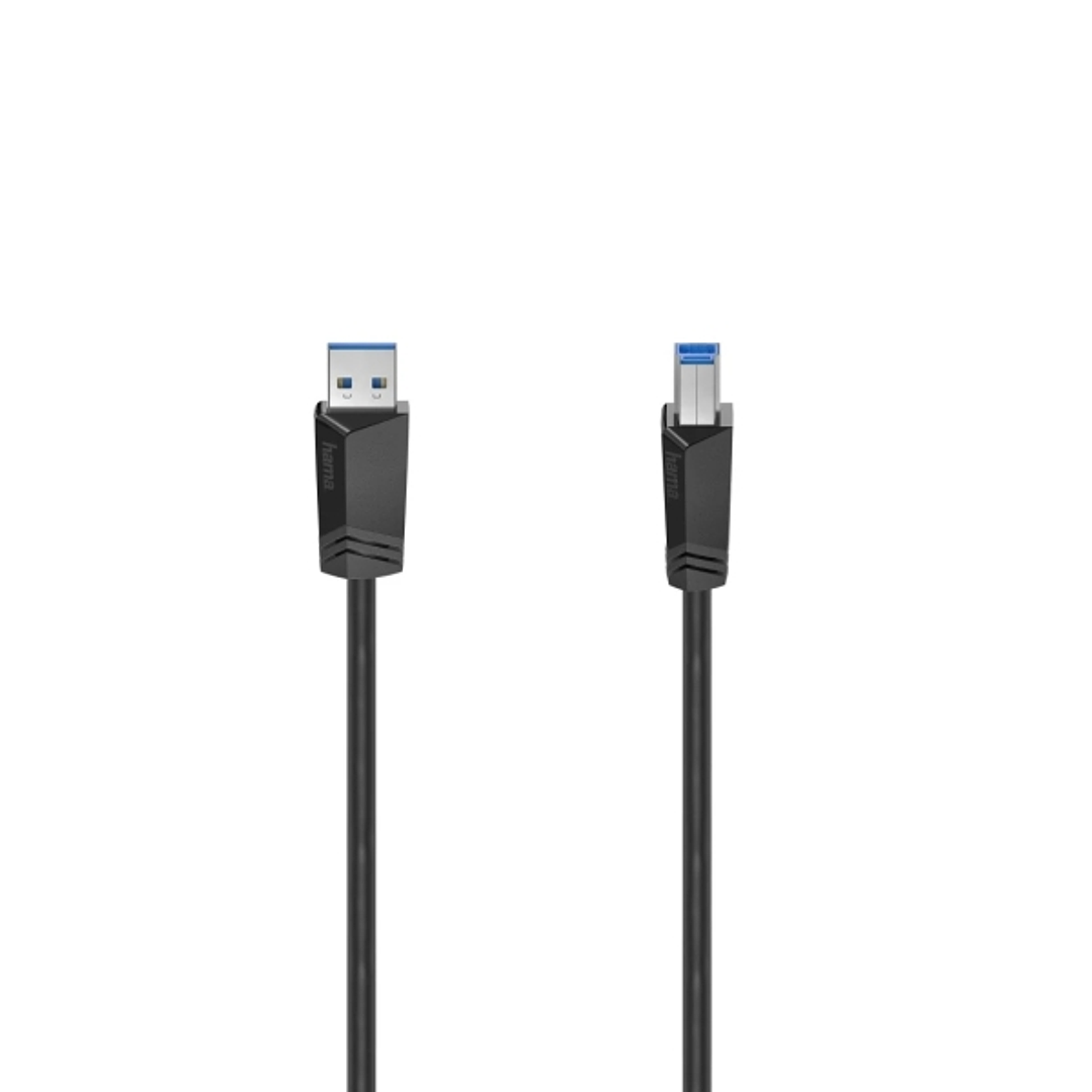 Hama Essential Cable USB - Longitud 1.5m - USB-A Macho - USB-B Macho - Velocidad hasta 5Gbps - Blindaje Doble - Color Negro 1