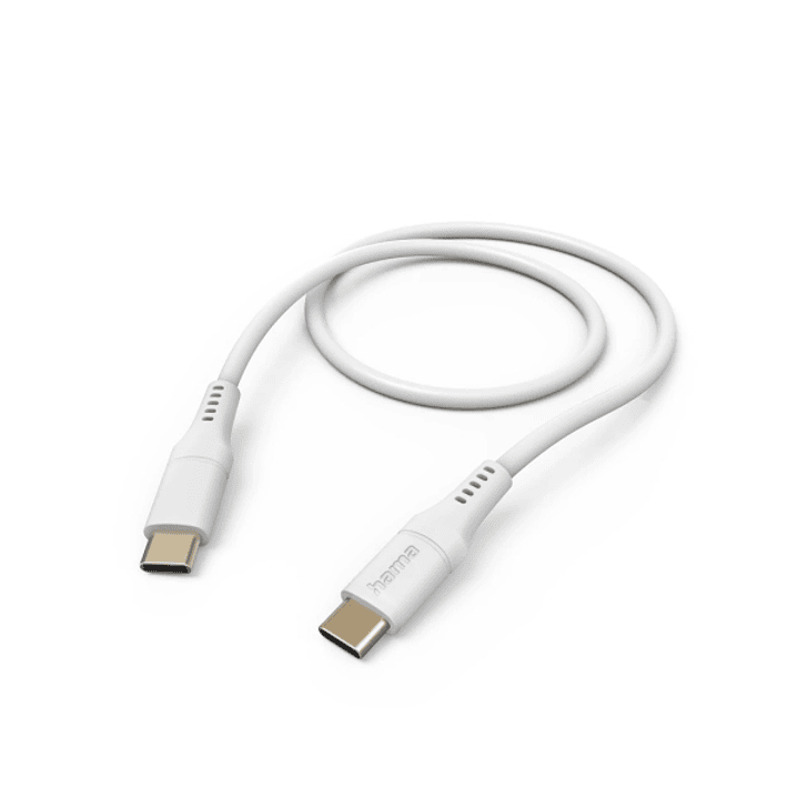 Hama Cable USB-C Macho - Potencia Maxima 60W - Longitud 1.5m - Silicona - Velocidad hasta 480Mbps - Chapado en Oro - Color Blanco 1