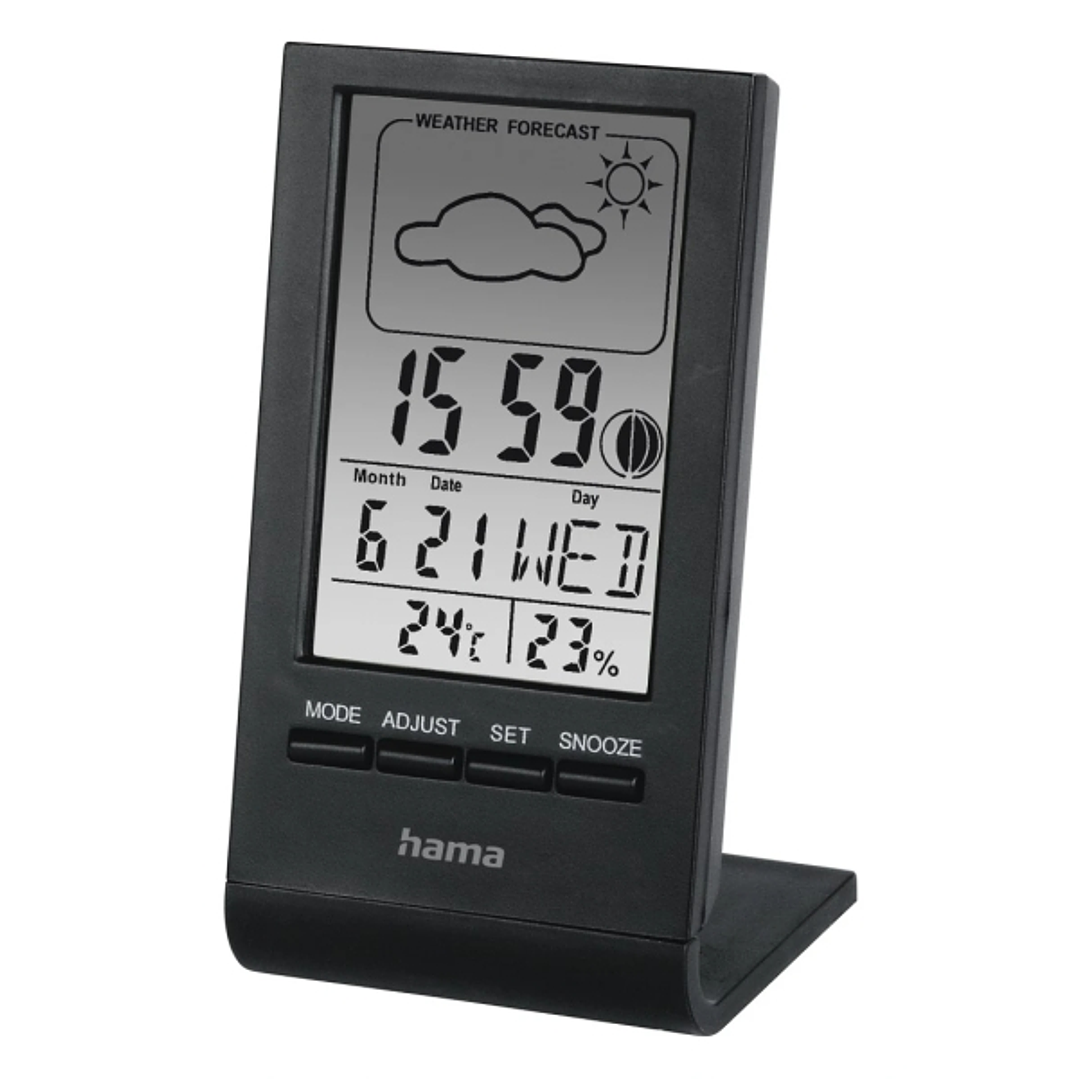 Hama Medidor de Temperatura y Humedad para Interior - Pantalla Digital - Reloj - Prevision Meteorologica - Visualizacion de Fases Lunares - 5.7x5x10.8 1