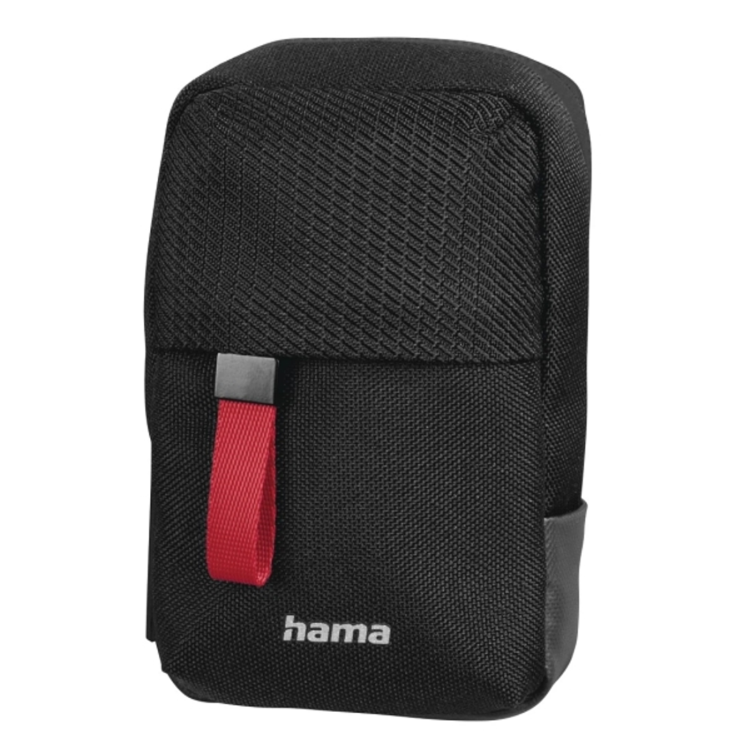 Hama Matera Funda para Camara - Poliester Reciclado - Asa para Cinturon - Correa de Cuello Desmontable - 6.5x3x11cm - Color Negro 1
