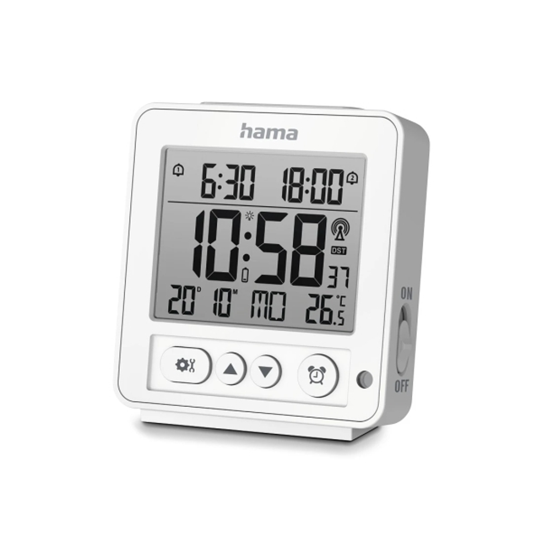 Hama Rhodes Radio Reloj Despertador - Pantalla Digital - Termometro - Funcion de Repeticion de Alarma - 2 Alarmas Configurables - Zona Horaria Ajustab 1