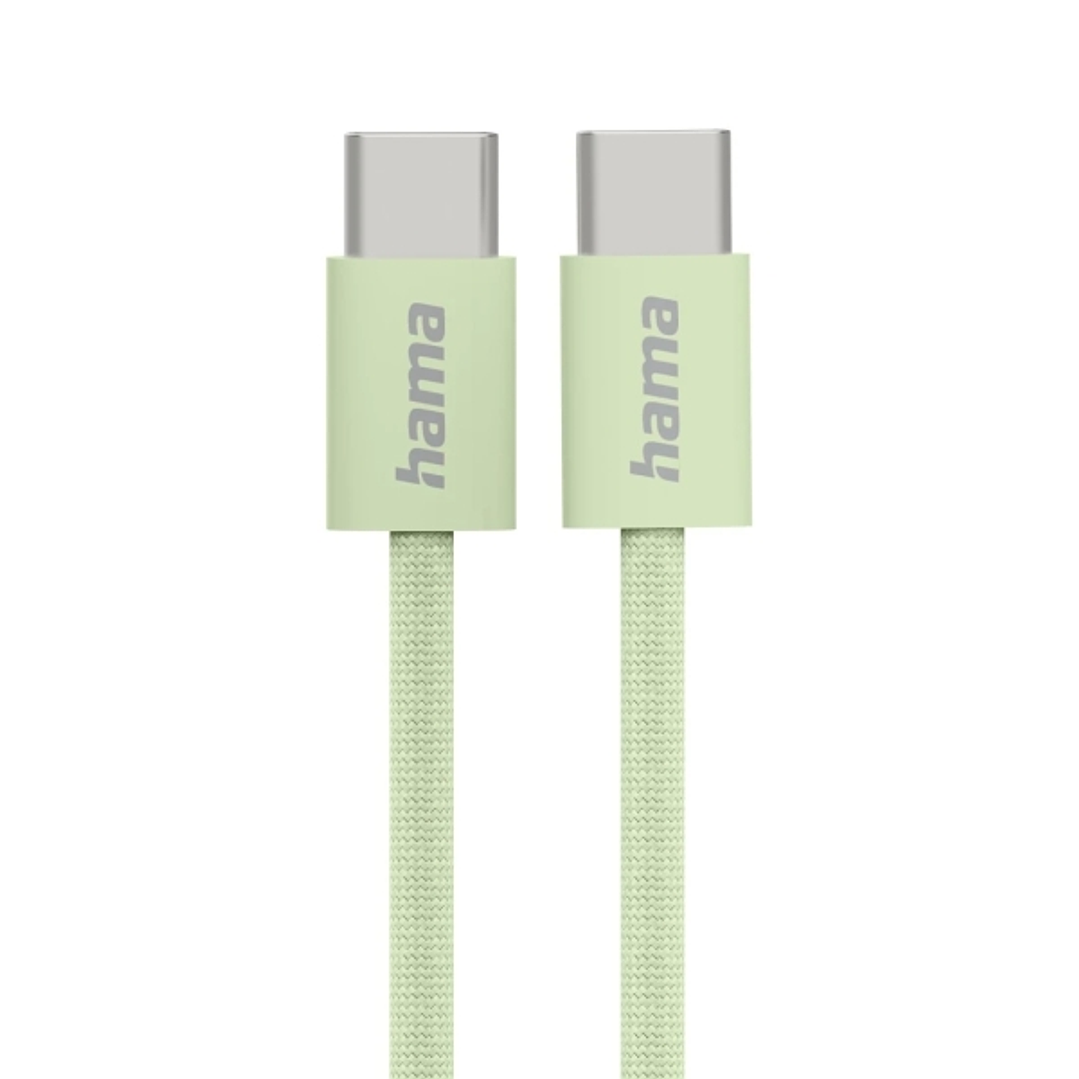 Hama Fabric Cable USB-C Macho - Potencia Maxima 60W - Longitud 1m - Nailon - Velocidad hasta 480Mbps - Blindado - Color Verde Pastel 1