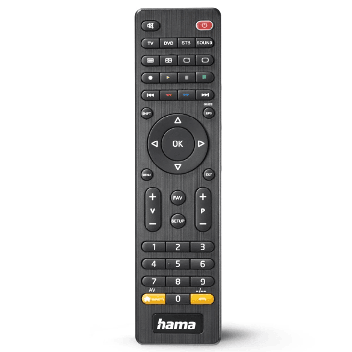 Hama Mando a Distancia para TV - Universal - Recargable - Alcance 10m - 45 Botones - Acceso Directo a Plataformas de Streaming - Permite 4 Dispositivo 1