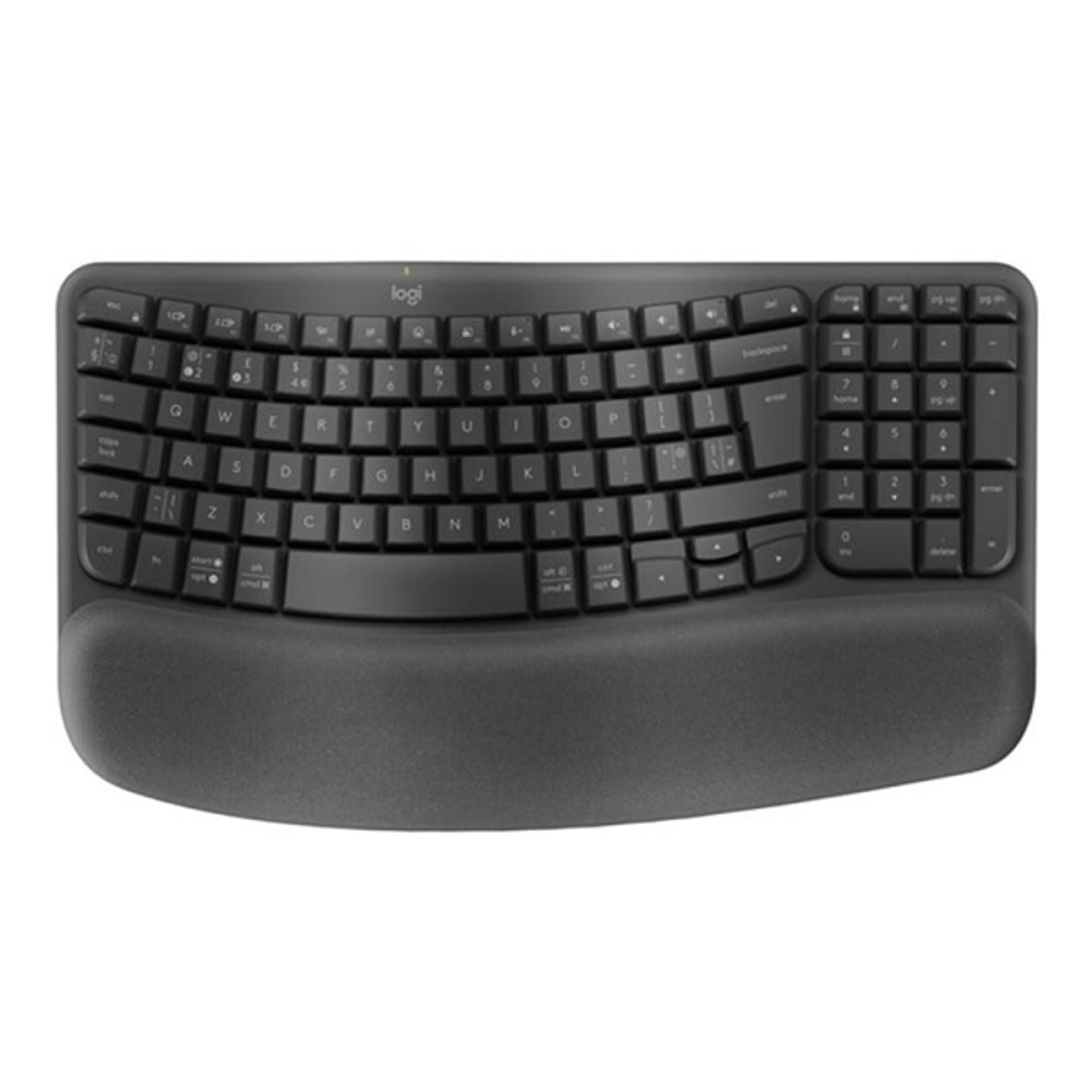 Logitech Wave Keys for Business Teclado Ergonomico Inalambrico - Diseño Ondulado con Reposamanos Acolchado  Conectividad Logi Bolt y Bluetooth  Bate 1