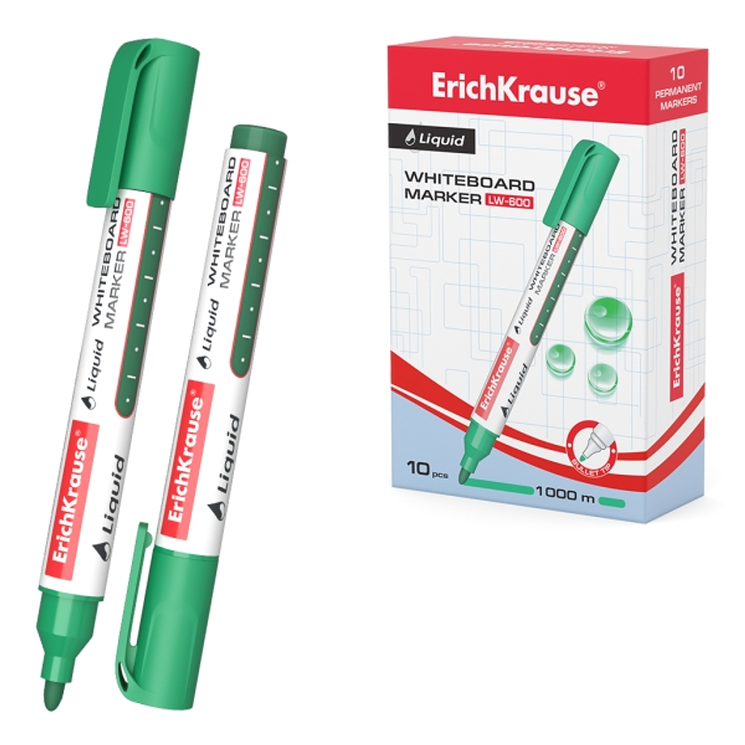 Erichkrause Liquid LW-600 Marcador de Pizarra Blanca - Tinta Liquida a Base de Alcohol - Punta en Forma de Bala - Ancho de Linea 2.5mm - Color Verde 1