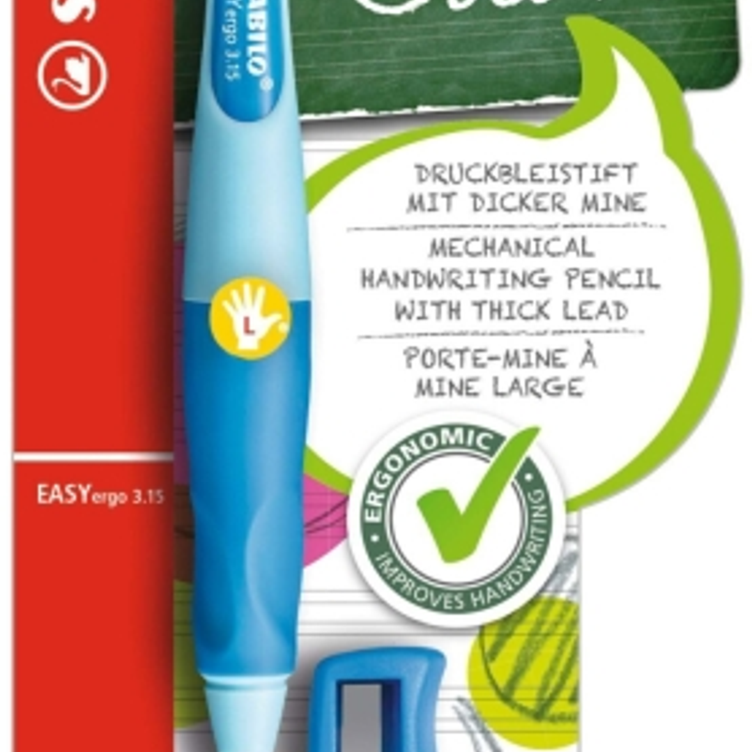 Stabilo Easyergo Pack con Lapiz Retractil + Scapuntas - Mina HB de 3.15mm - Diseño Ergonomico - Uso Zurdo - Color Azul 1