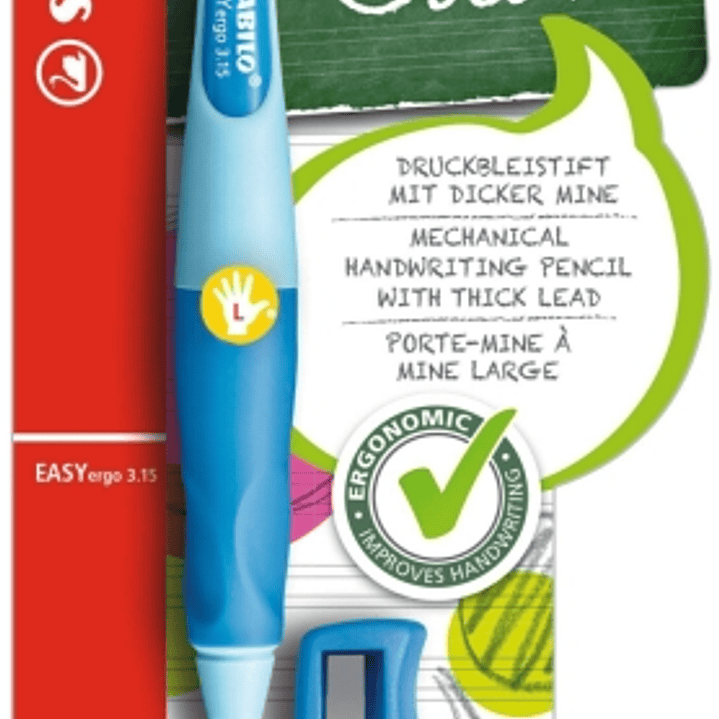 Stabilo Easyergo Pack con Lapiz Retractil + Scapuntas - Mina HB de 3.15mm - Diseño Ergonomico - Uso Zurdo - Color Azul 1