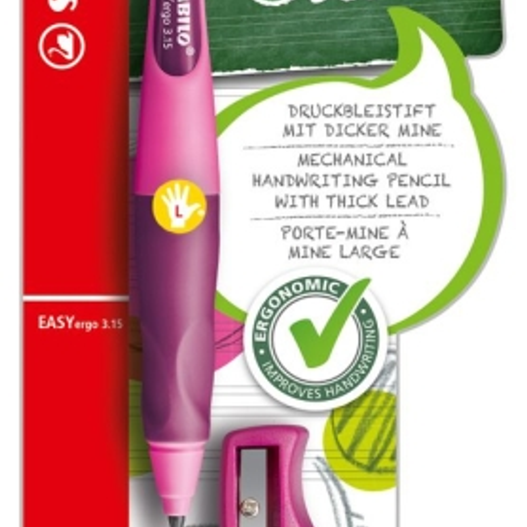 Stabilo Easyergo Pack con Lapiz Retractil + Scapuntas - Mina HB de 3.15mm - Diseño Ergonomico - Uso Zurdo - Color Rosa 1
