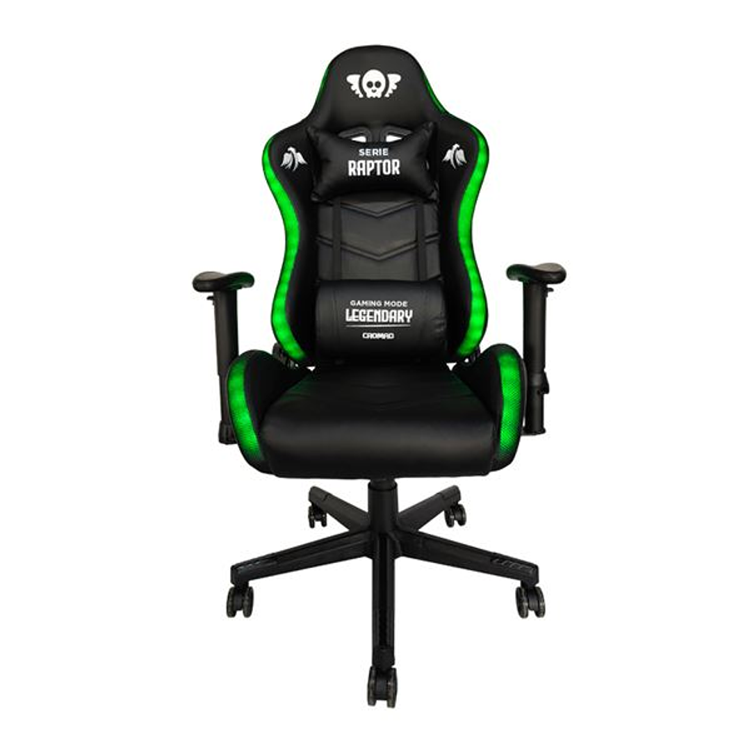 Cromad Serie Raptor Legendary Silla Gaming - Altura Regulable con Piston de Gas Clase 2 - Reclinable hasta 180º - Cojines Lumbar y Cervical - Ruedas d 1