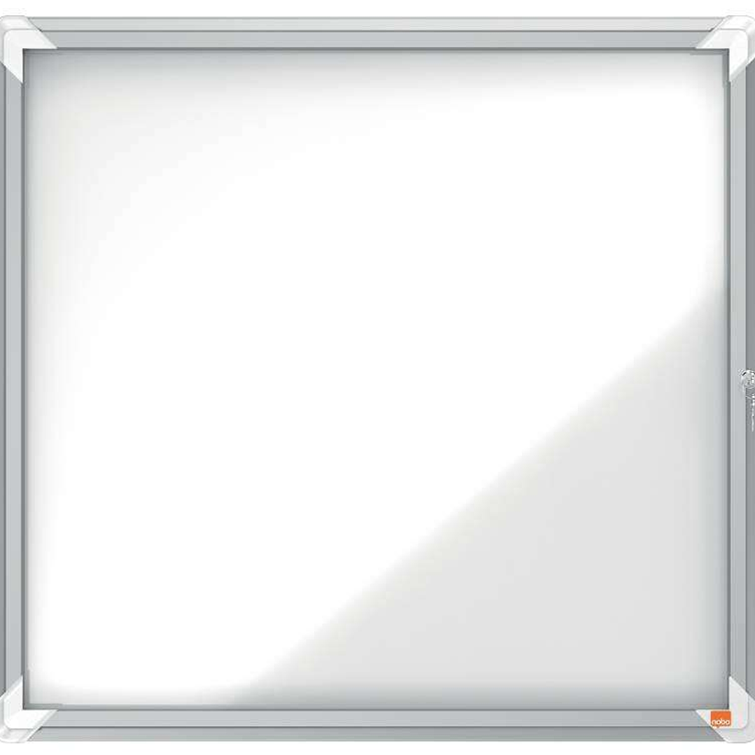 Nobo Vitrina Exteriores 6 Hojas A4 Superficie Blanca Magnetica - 752x692x45mm - Puerta Seguridad Cerradura Marco Aluminio - Color Blanco 1