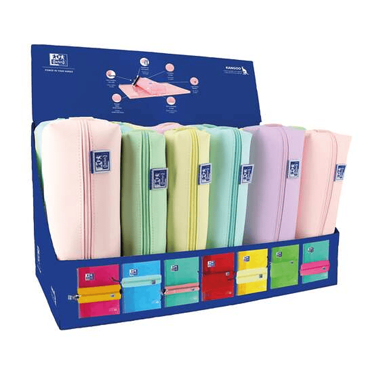Oxford Kangoo Live & Go Expositor de 22 Estuches Rectangulares (10 pequeños, 8 medianos, 4 grandes) - Goma Elastica para unirlo al Cuaderno - Colores  1