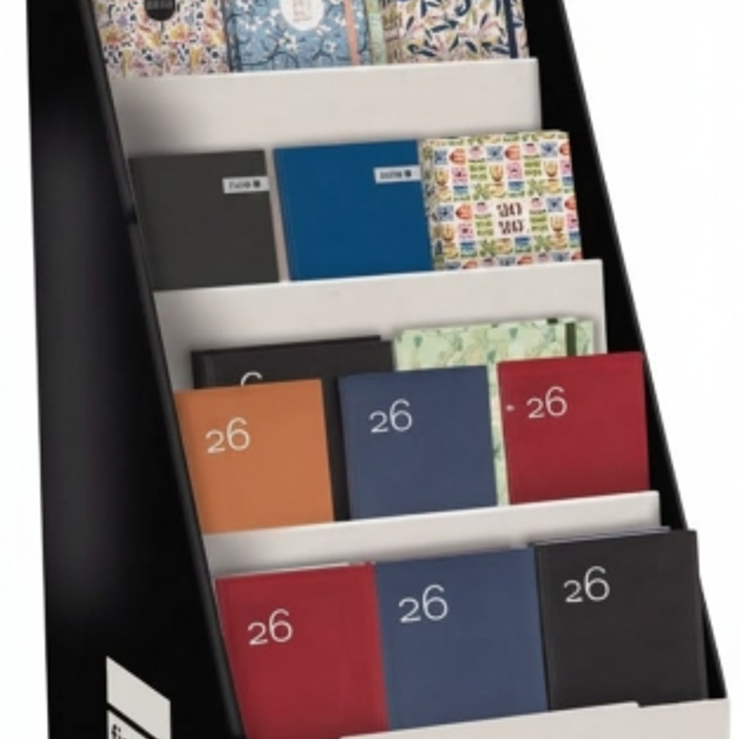 Finocam Expositor de Pie con 52 Agendas de Tapa Dura Surtidas en Catalan - Anual 2026 - Estructura de Carton - Color Surtidos 1