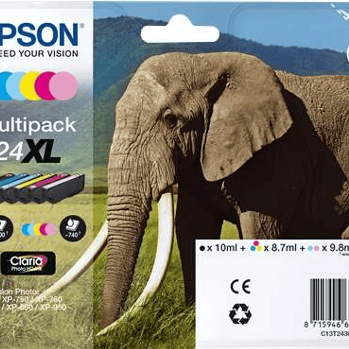 Epson T2438 (24XL) Pack de 6 Cartuchos de Tinta Originales - C13T24384011 1