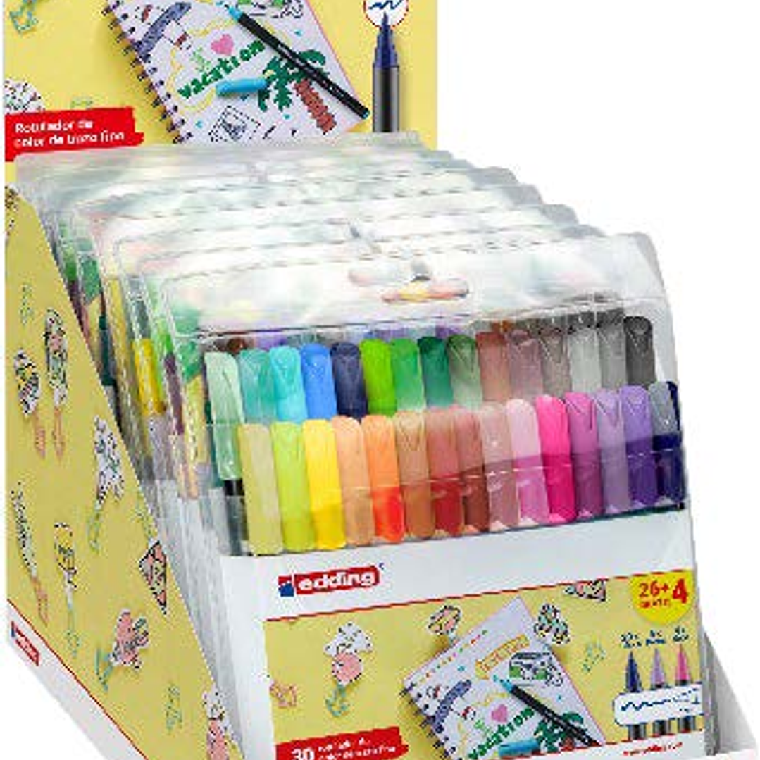 Edding 1200 Expositor con 10 Packs de 30 Rotuladores - Punta Redonda - Tinta con Base de Agua - Colores Clasicos, Neon y Pastel Surtidos 1
