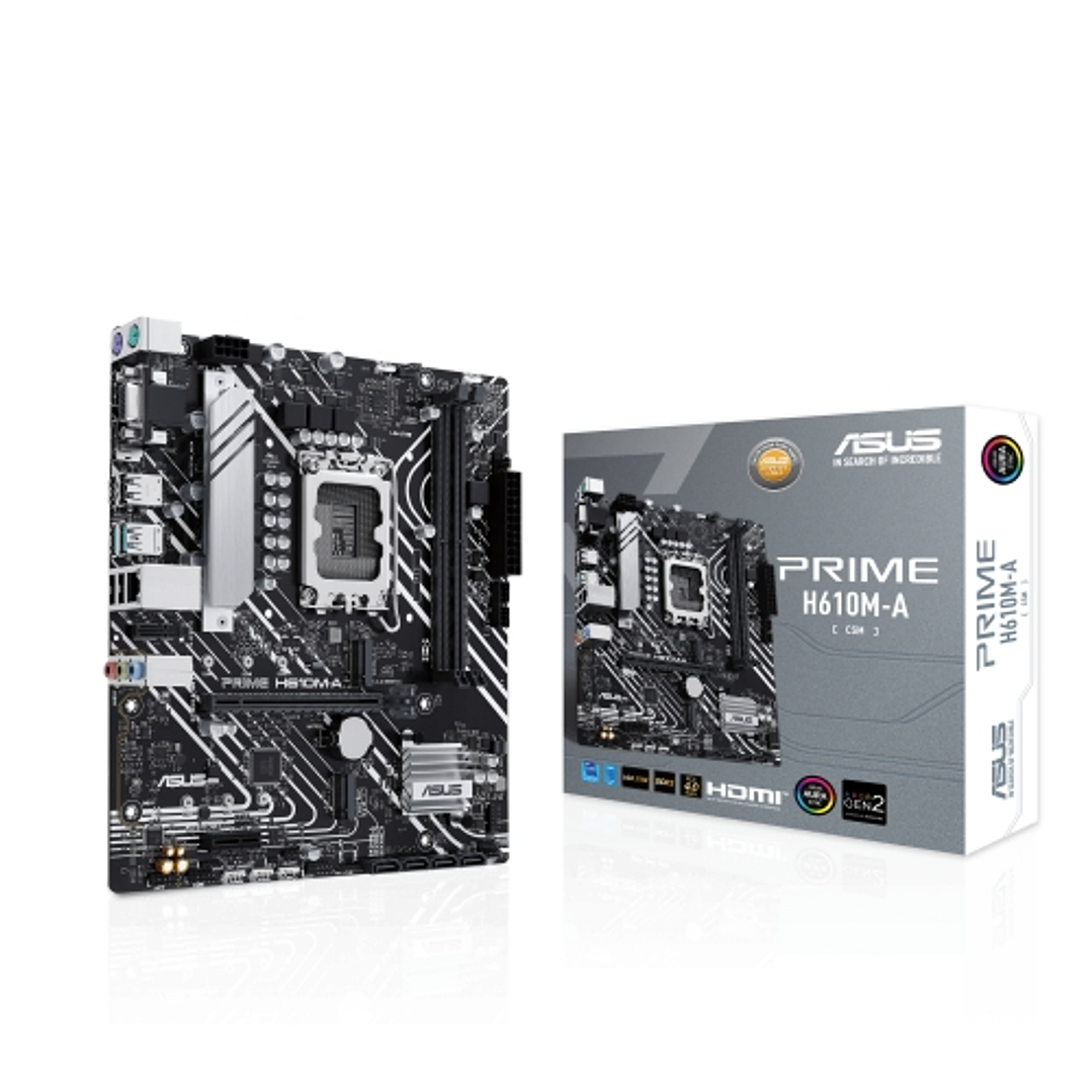 Asus Prime  H610M-A-CSM Placa Base Intel 1700 2x DDR5, 2x M2, 4x Sata III, PCIe 3.0, 4.0, USB 2.0, 3.2, RJ-45, HDMI, DisplayPort, VGA MicroATX 1