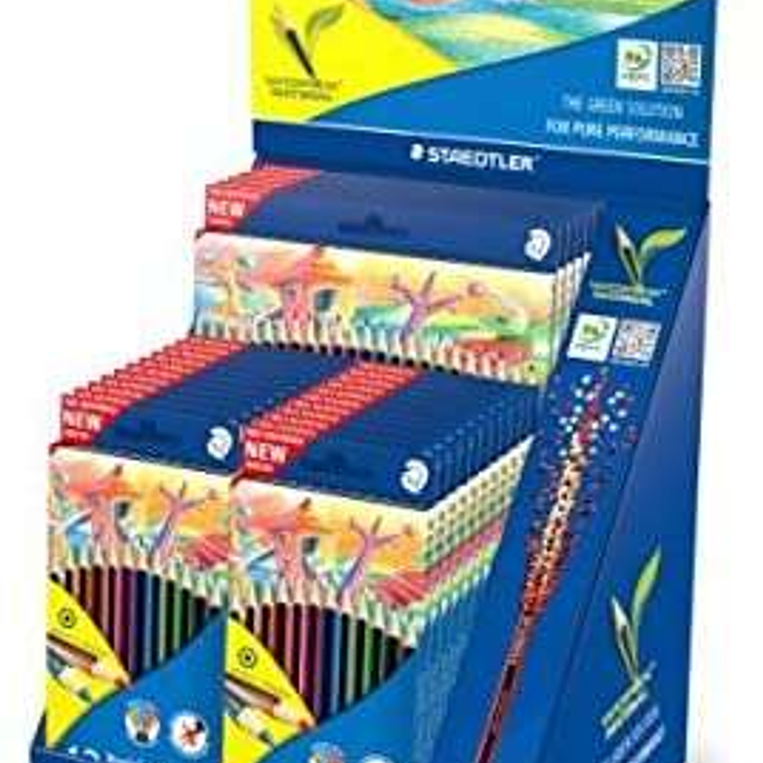 Staedtler Noris Colour 185 Expositor con 20 Estuches de 12 Lapices de Colores + 5 Estuches de 24 Lapices de Colores - Diseño Hexagonal - Colores Surti 1