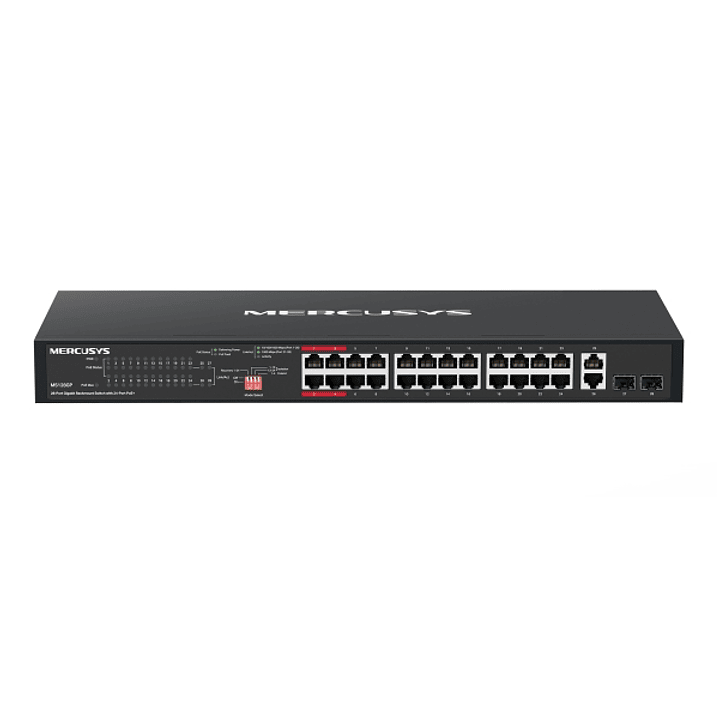 Mercusys MS128GP Switch 28 Puertos Gigabit RJ45 10/100/1000Mbps - 24 Puertos PoE+ - Plug & Play - Montaje en Esctritorio o Rack - Color Negro 1