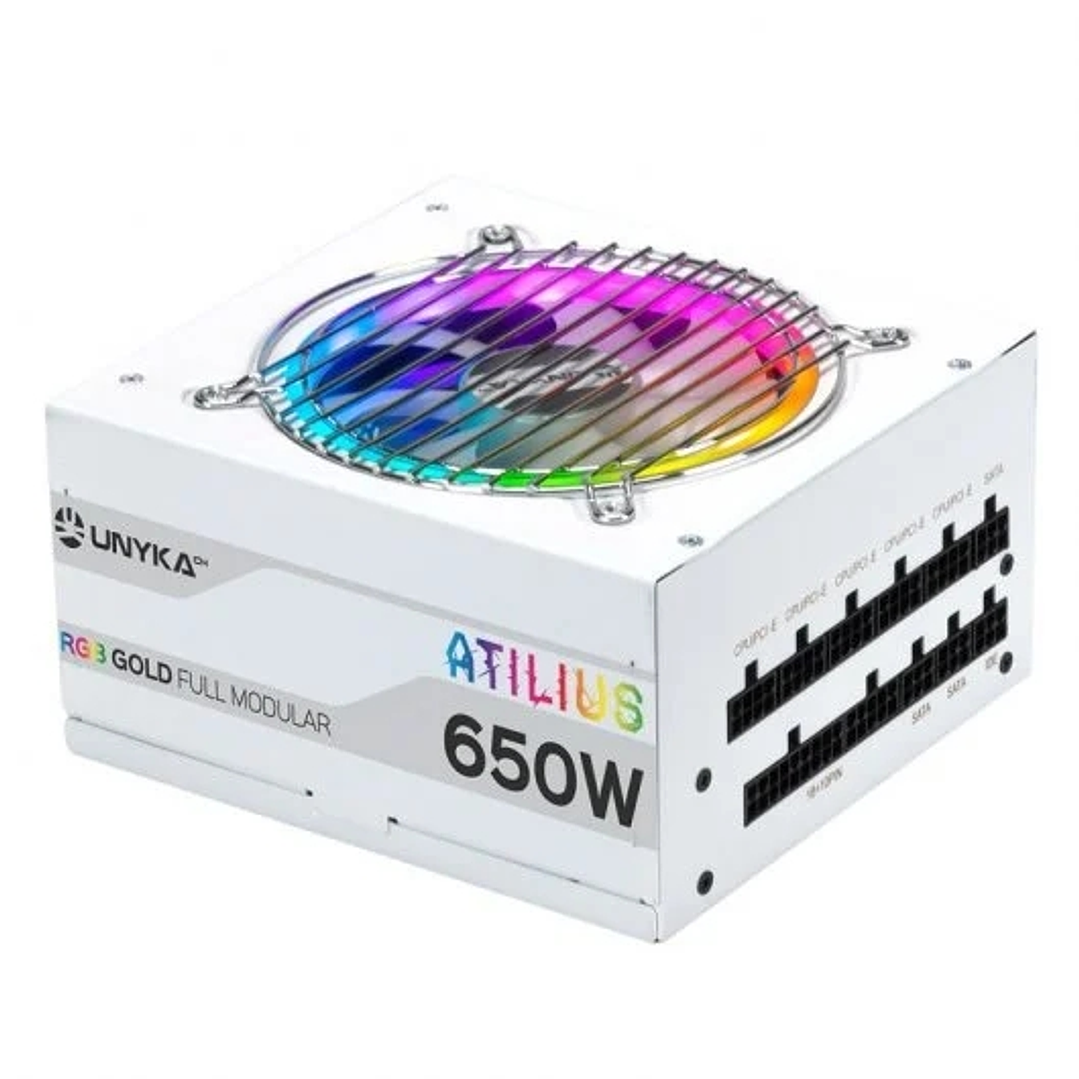 Unykach Atilius RGB White 650W Fuente de Alimentacion 650W ATX 2.31 - Iluminacion RGB - Full Modular - PFC Activo - Ventilador 120mm 1
