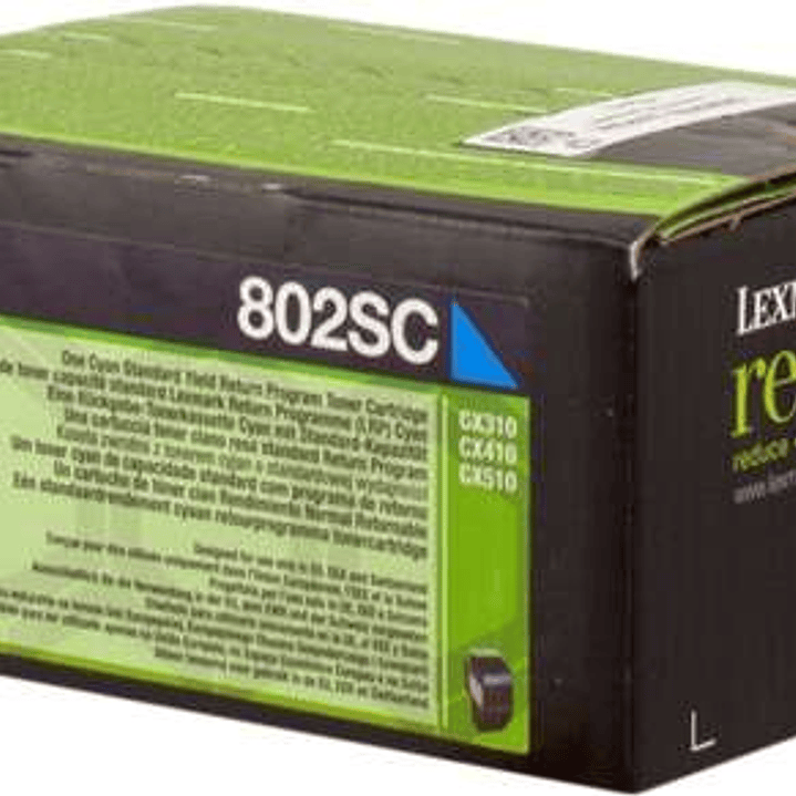 Lexmark CX310/CX410/CX510 Cyan Cartucho de Toner Original - 80C2SC0/80C2SCE/802SC 1