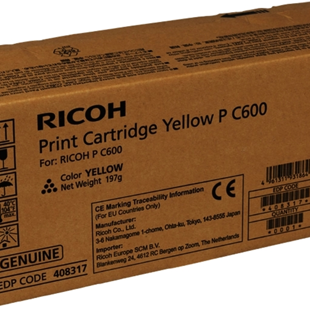 Ricoh PC600 Amarillo Cartucho de Toner Original - 408317/P C600Y 1