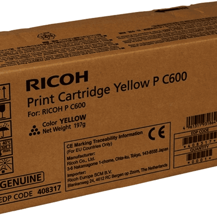 Ricoh PC600 Amarillo Cartucho de Toner Original - 408317/P C600Y 1
