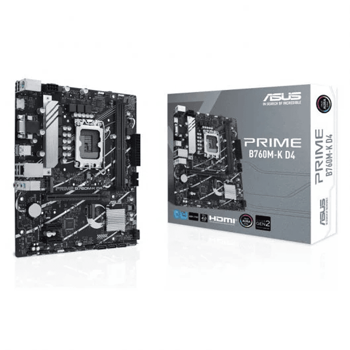 Asus Prime B760M-K D4 Placa Base Intel 1700 2x DDR4 - HDMI, VGA, M.2, PCIe 4.0, 4x Sata III, USB 3.2, Aura Sync, MicroATX 1