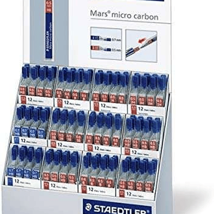 Staedtler Mars Micro Carbon 250 Expositor de 144 Tubos de Minas - Extraordinaria Elasticidad - Graduaciones Surtidas 1