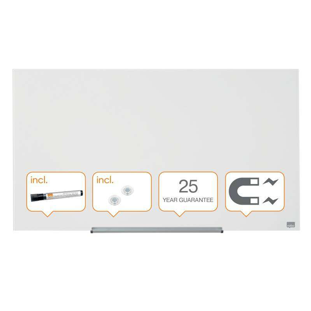 Nobo Impression PRO Pizarra Magnetica de Cristal 1000x560mm - Diseño sin Marco - Ultra Capacidad de Borrado - Blanco Brillante - Color Transparente 1