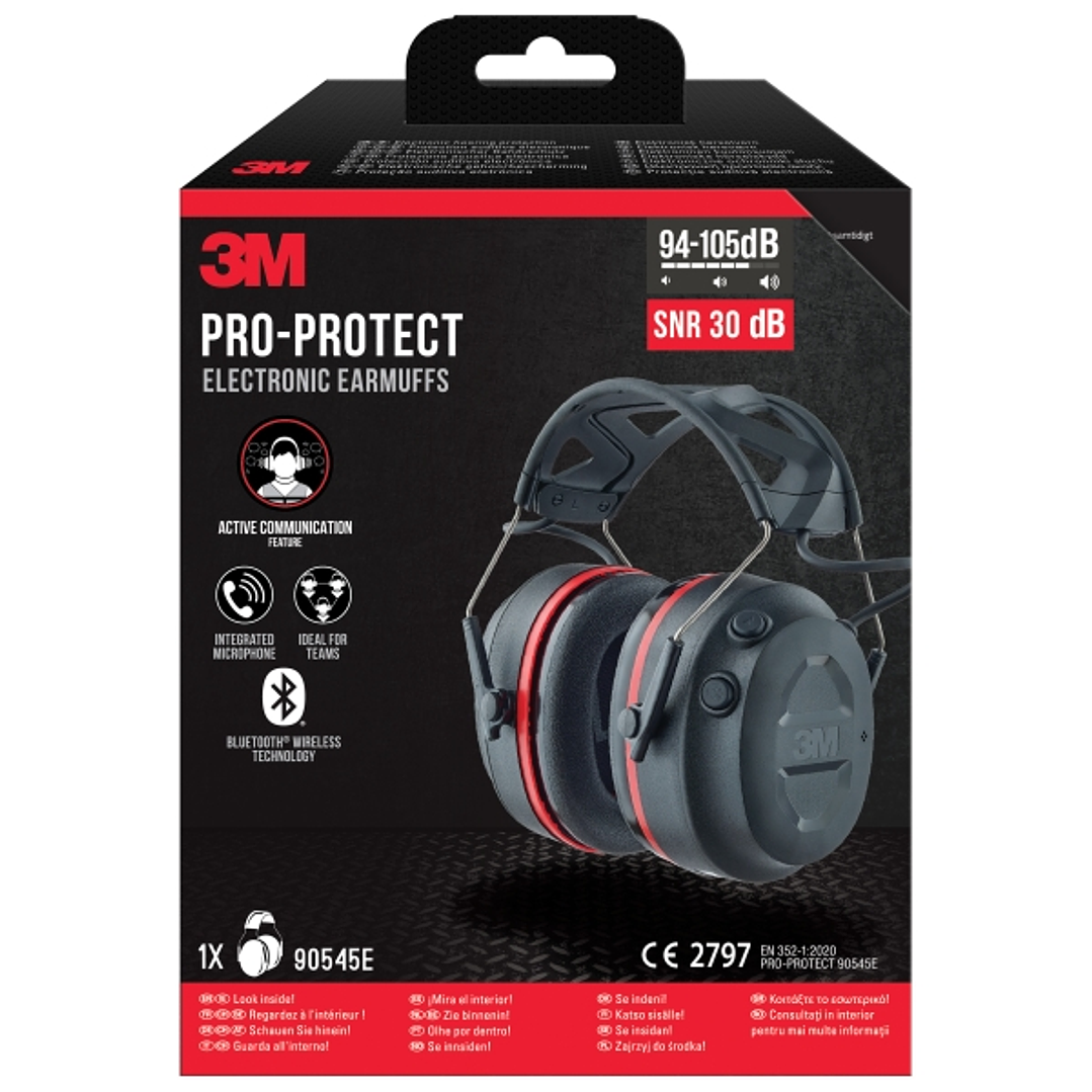 3M Worktunes Connect Orejeras Auditivas con Bluetooth - Microfono Integrado - SNR 3dB - Sonido de Alta Calidad - Ajustable - Color Negro/Rojo 1