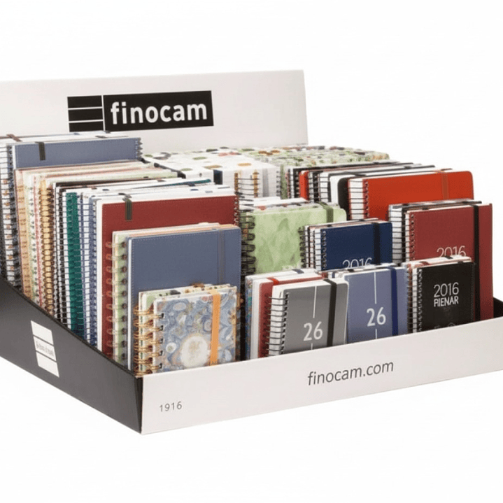 Finocam Expositor Grande con 100 Agendas de Espiral Surtidas - Anual 2026 - Color Surtidos 1