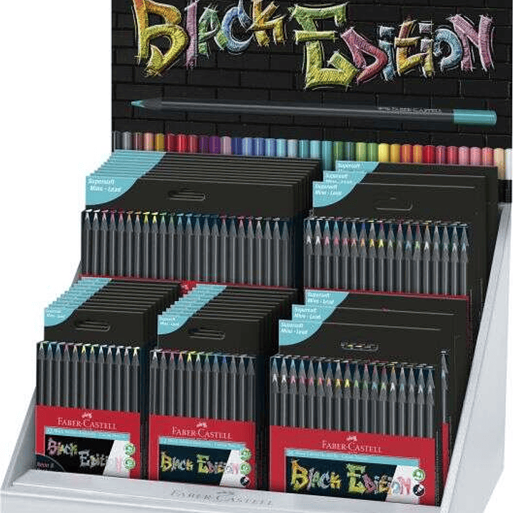 Faber-Castell Black Edition Expositor con 36 Estuches Surtidos de Lapices de Colores - Mina Supersuave - Madera Negra - Ideales para Dibujo sobre Pape 1