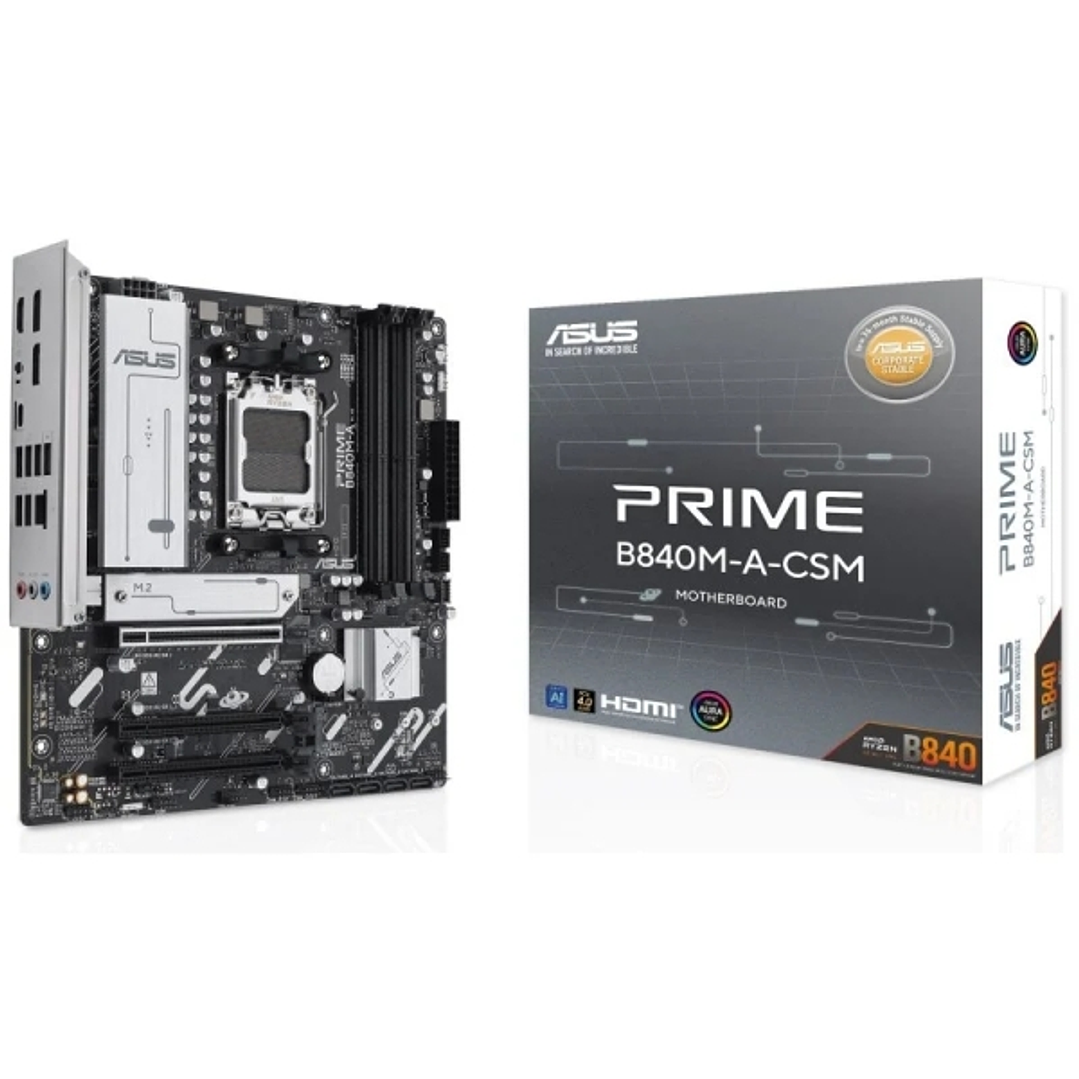 Asus Prime B840M-A-CSM Placa Base AM5 - 4x DDR5, 3x M2, 4x Sata III, PCIe 3.0, 4.0, USB 2.0, 3.2, USB-C, RJ-45, HDMI, DisplayPort - Factor de Forma Mi 1