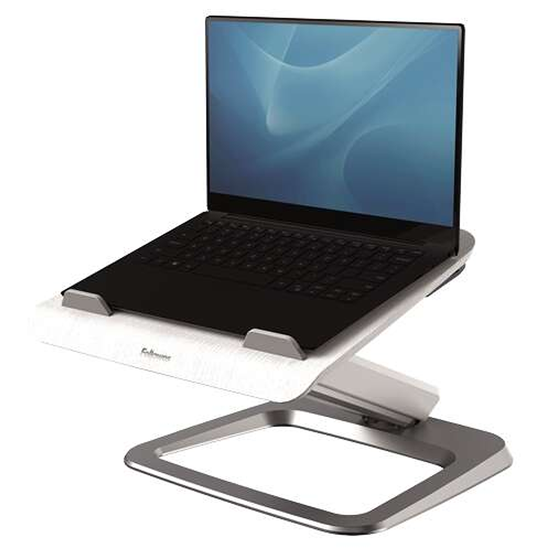 Fellowes Hana Soporte para Portatil - Sistema de Muelle a Gas - Inclinacion Maxima 95º - 4 Puertos USB - Base de Aluminio y Plataforma de Madera - Has 1