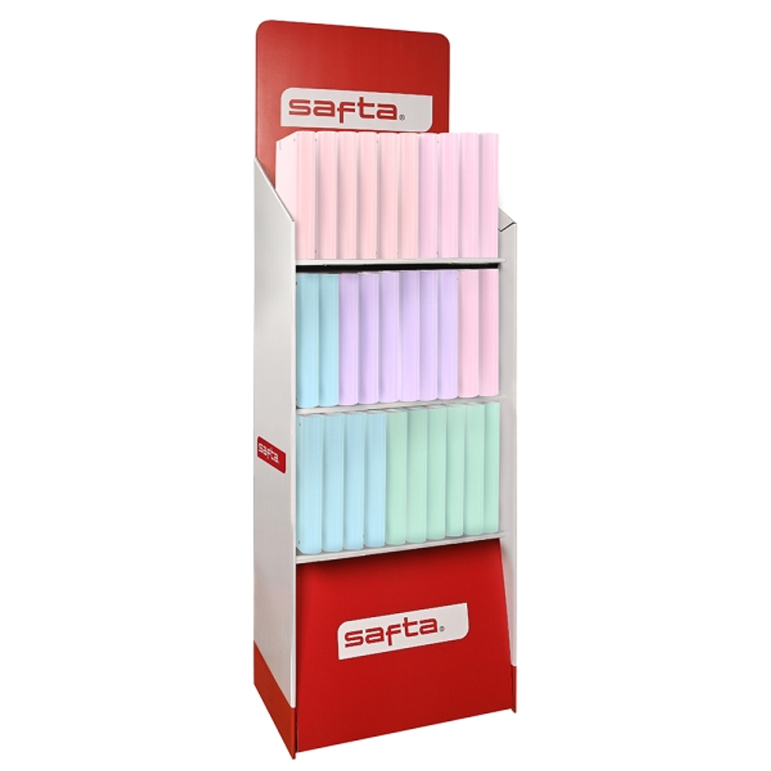 Safta Expositor de Papeleria - Capacidad de 335.4 Litros - Carton Reciclado - Ecologico - 3 Estantes - 600x380x1900mm - Colores Surtidos 1