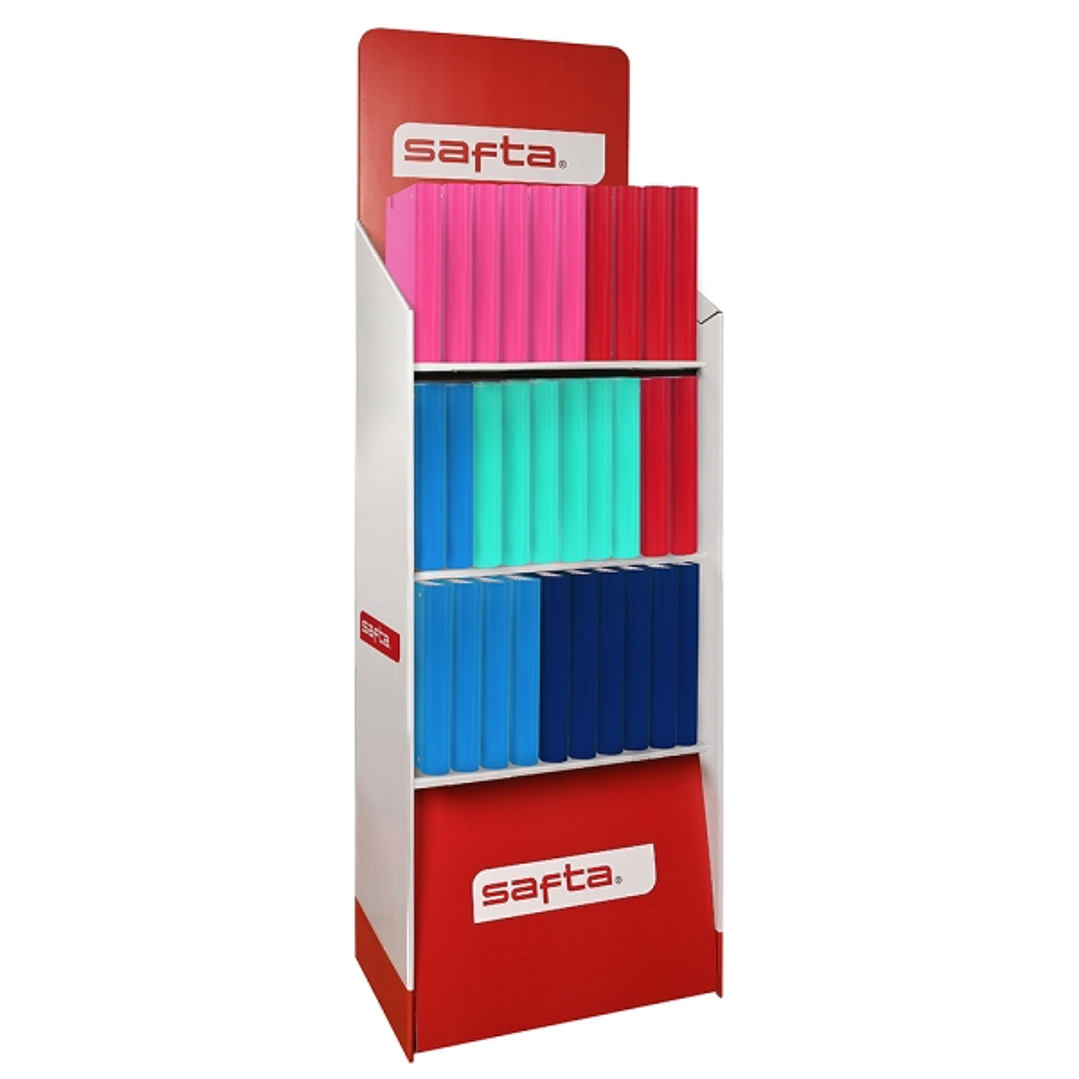 Safta Expositor de Papeleria - Capacidad de 335.4L - Estructura Robusta y Duradera - Presentacion Ordenada y Atractiva - 600x380x1900mm - Colores Surt 1