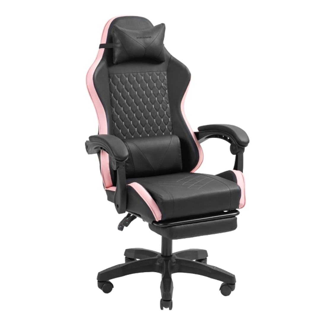 Mars Gaming MGC-X Silla Gaming Ergonomica - Reposapies Extensible - Cojines Lumbar y Cervical - 660x540x1250mm - Acabado en Cuero PU - Color Negro y R 1