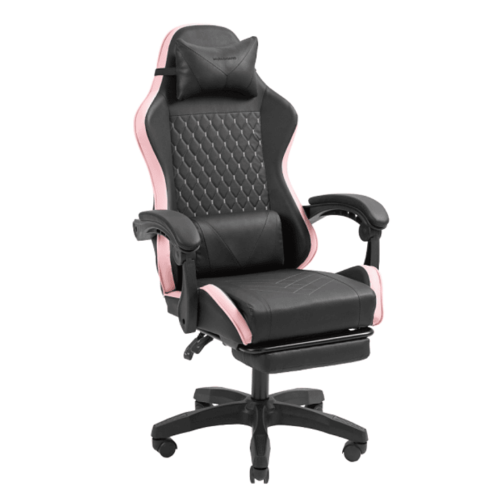 Mars Gaming MGC-X Silla Gaming Ergonomica - Reposapies Extensible - Cojines Lumbar y Cervical - 660x540x1250mm - Acabado en Cuero PU - Color Negro y R 1