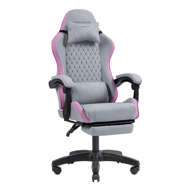 Mars Gaming MGC-X FABRIC Silla Gaming Ergonomica - Reposapies Extensible - Cojines Lumbar y Cervical - 660x540x1250mm - Tejido Transpirable - Color Gr 1