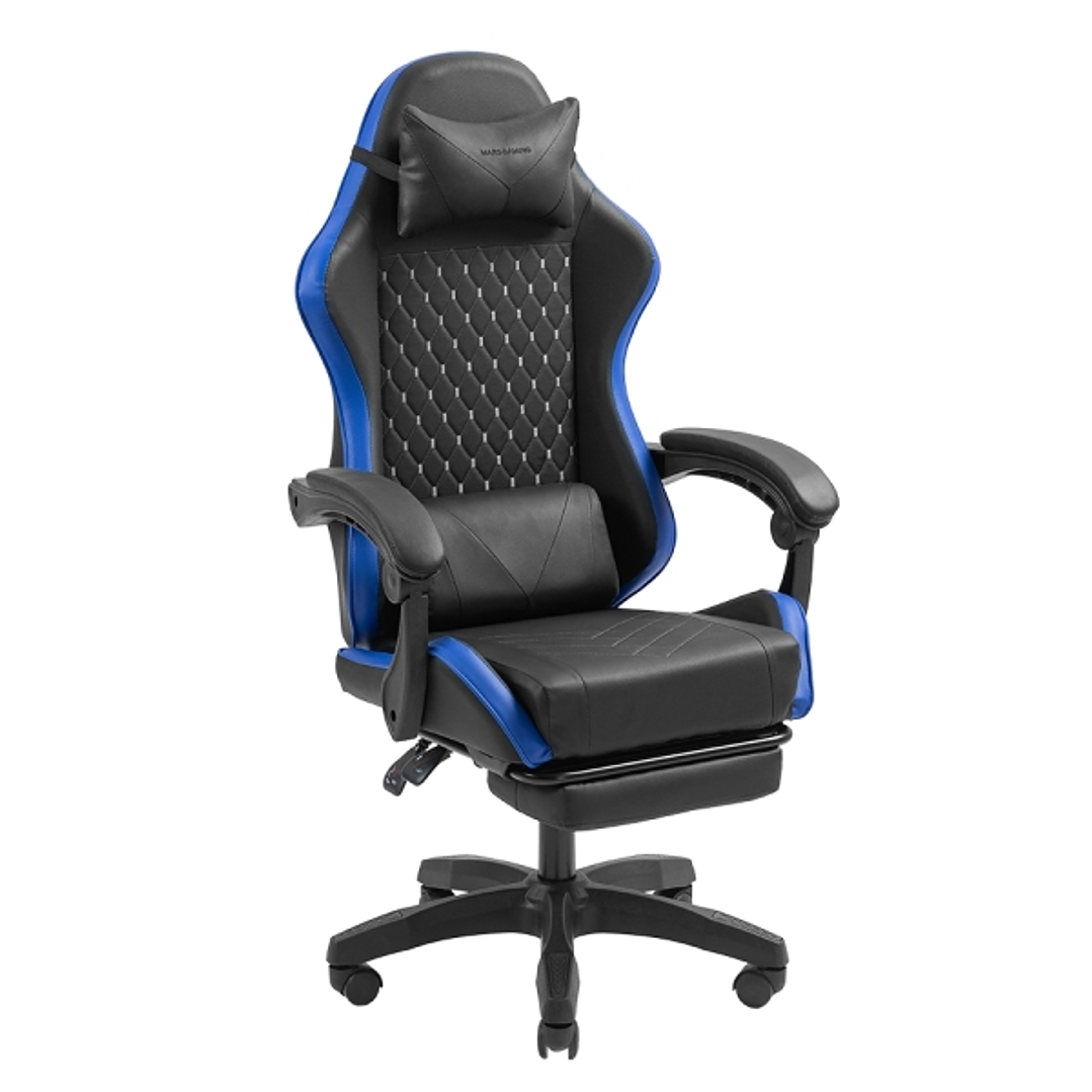 Mars Gaming MGC-X Silla Gaming Ergonomica - Reposapies Extensible - Cojines Lumbar y Cervical - 660x540x1250mm - Acabado en Cuero PU - Color Negro y A 1