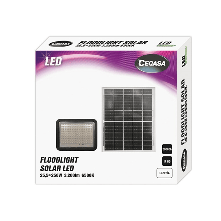 Cegasa Floodlight Foco Solar LED 3200lm 6500K - Panel Solar Integrado 5V-25W - Autonomia hasta 12h - Resistencia IP65 1