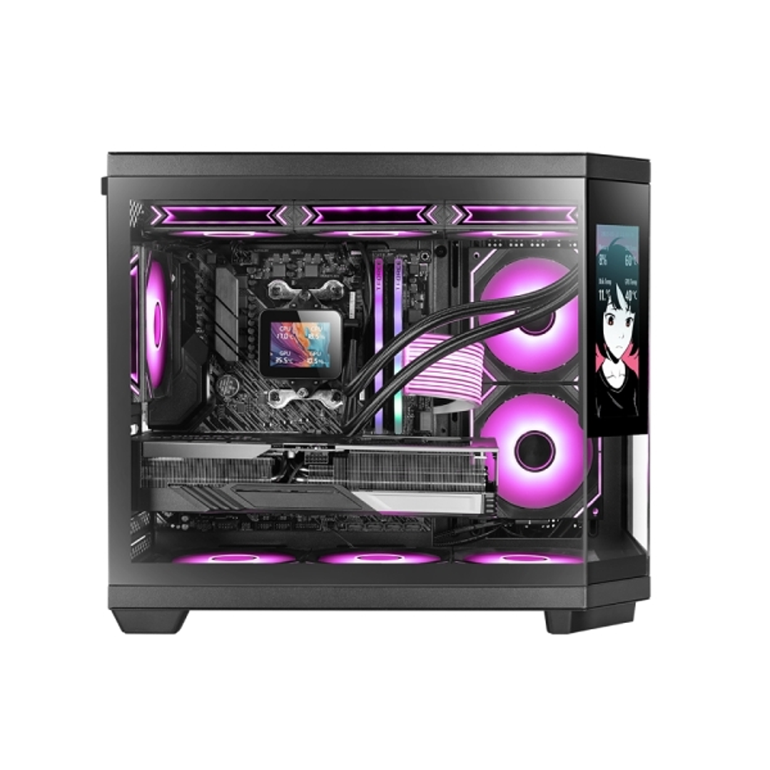 Mars Gaming MC-3TCORELCDM Minitorre Ultracompacta - Soporte MicroATX/Mini-ITX - Triple Cristal Templado - Pantalla IPS de 7.2” Personalizable - 5 Ranu 1
