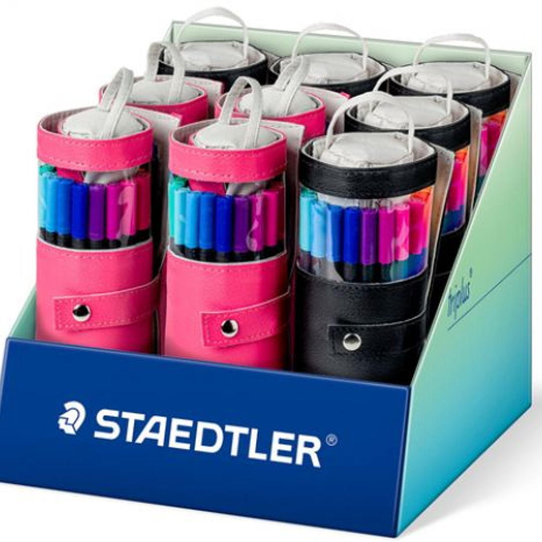 Staedtler Triplus Fineliner 334 Expositor con 9 Packs Enrollables de 20 Rotuladores Punta Fina - Trazo 0.3 mm aprox. - Tinta Base de Agua - 97% de Pla 1