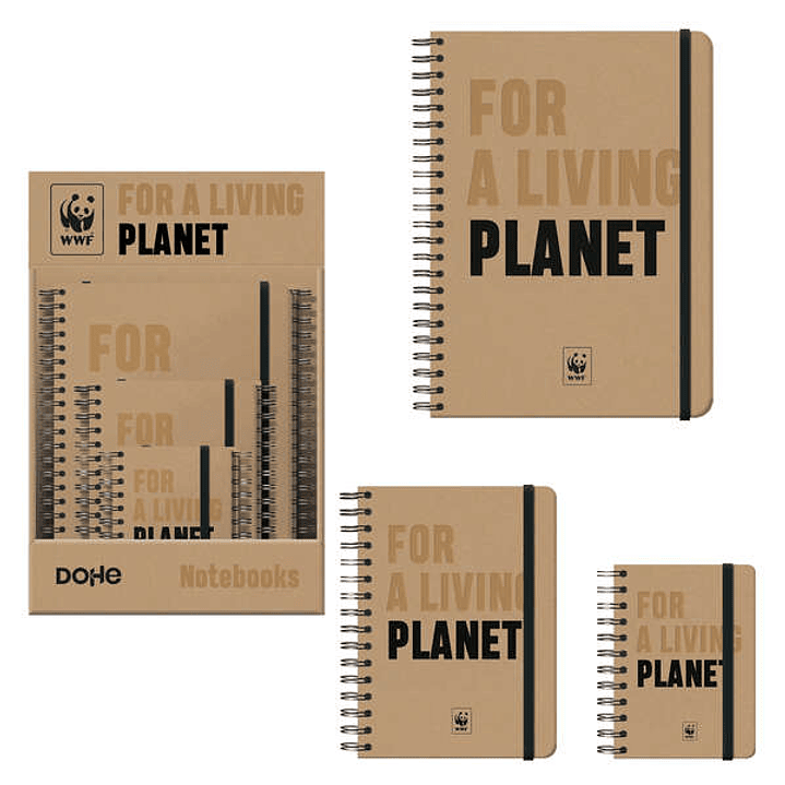 Dohe WWF Classic Expositor de 12 Cuadernos Espiral Wireo - Tamaños A4, A5 y A6 - 96 Hojas Lisas en Papel Ahuesado de 80 g/m2 - Cierre con Goma Elastic 1
