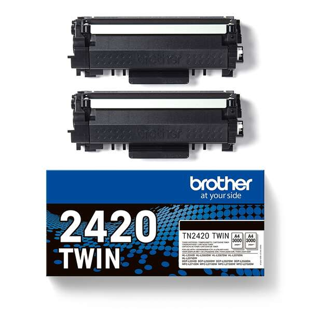Brother TN2420 Negro Pack de 2 Cartuchos de Toner Originales - TN2420TWIN 1