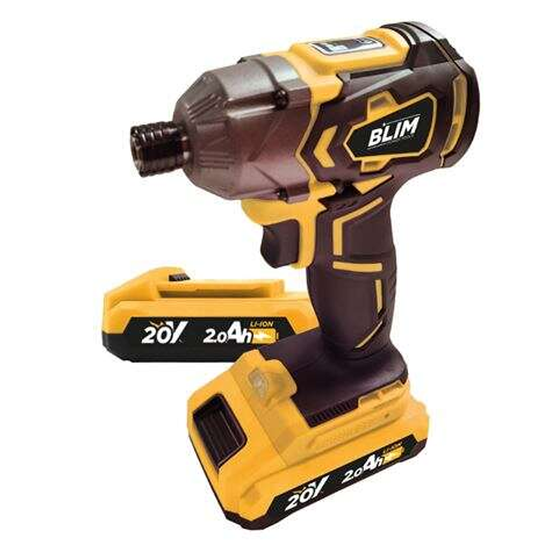 Blim Atornillador de Impacto a Bateria 20V 2Ah - Incluye 2 Baterias - 190Nm Par Maximo - 2 Velocidades 0-1000/0-2800rpm - Color Amarillo 1